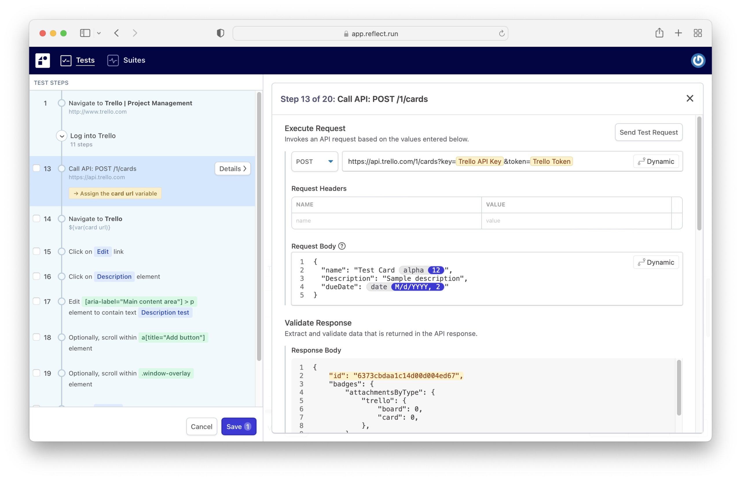 Reflect API 測試設定與測試資料參數化畫面